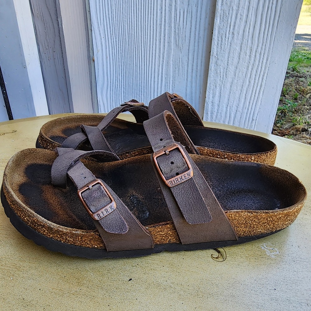 Birkenstock Mayari Brown Leather EU 38 US 7 to 7.5 Double Strap Buckle Comfort - Picture 4 of 7